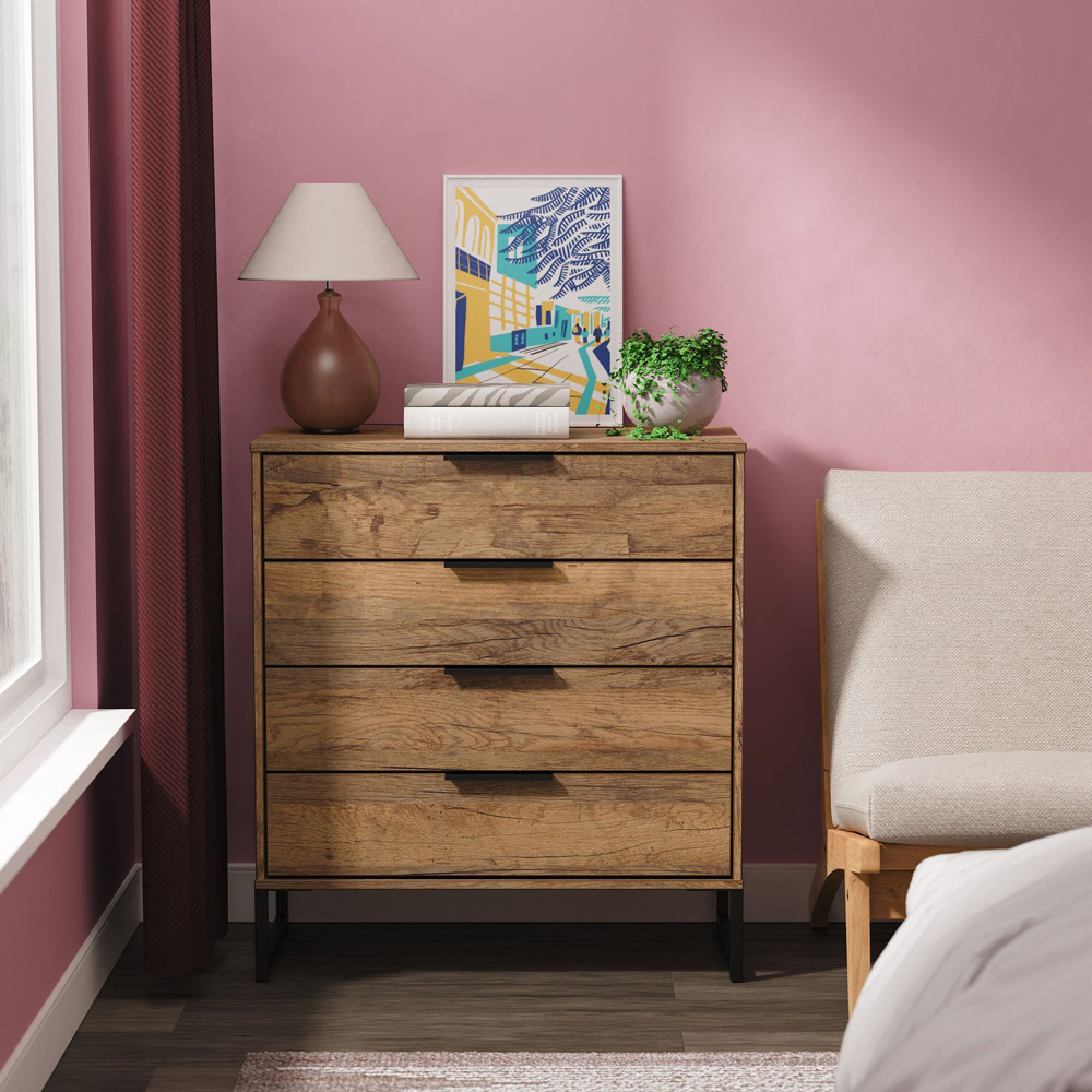 Crowndale Hong Kong 4 Drawer Vintage Oak Chest of Drawers Ready Assembled Image 7