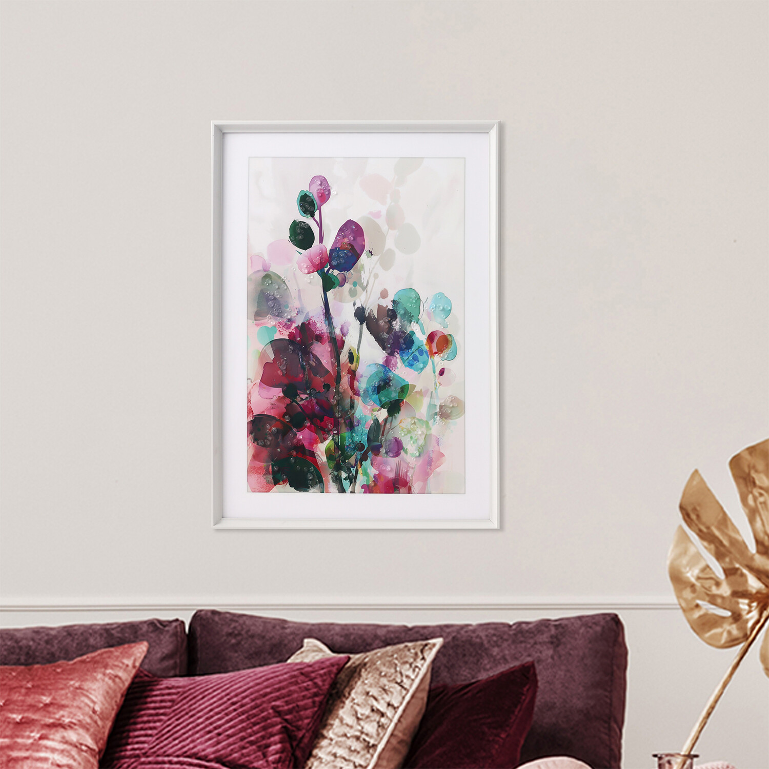 Watercolour Bloom Embellished Framed Art Multicolour Image 2