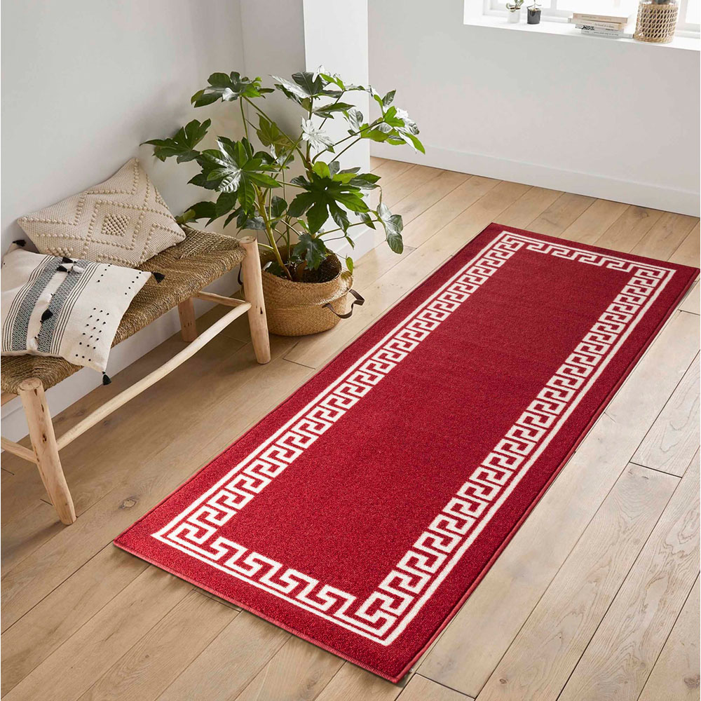 Desire Rugs Havana Red and White Greek Key Anti Slip Door Mat 220 x 67cm Image 2