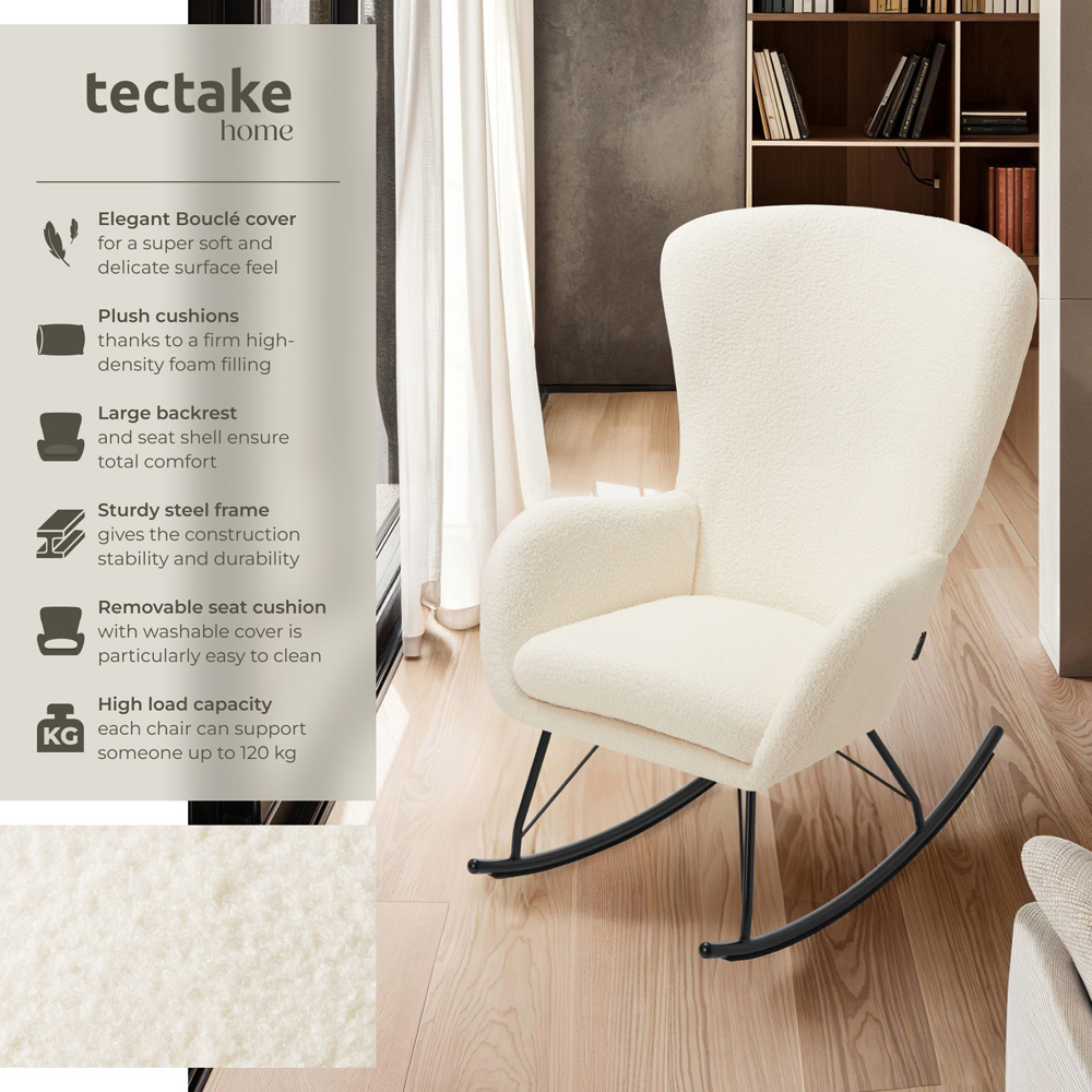 tectake Cream and Black Swing Rocking Chair Image 6