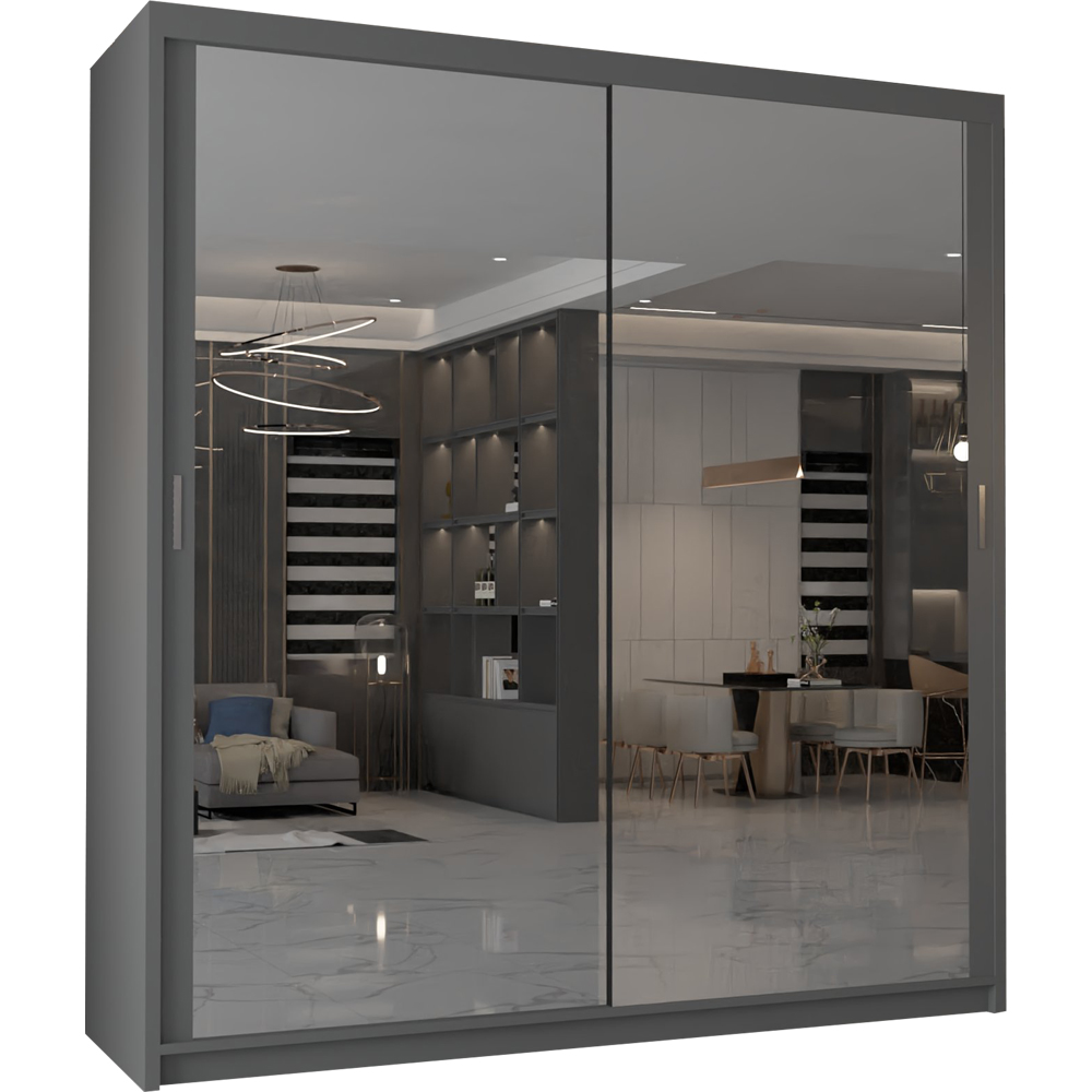 M N Furniture Modern Gala 2 Door Grey Mirrored Sliding Wardrobe 150cm Image 2
