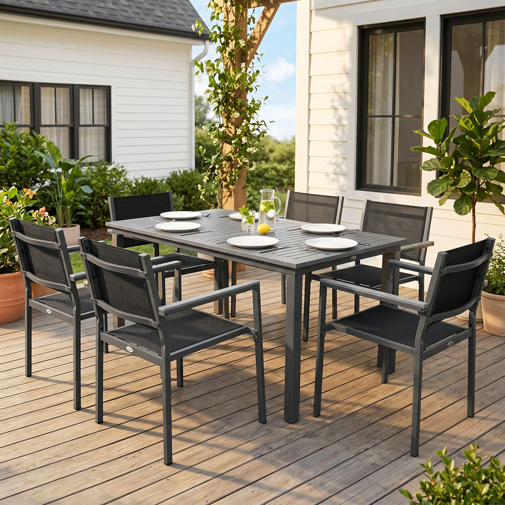 Outsunny 6 Seater Acacia Wood Garden Dining Set Grey Image 3