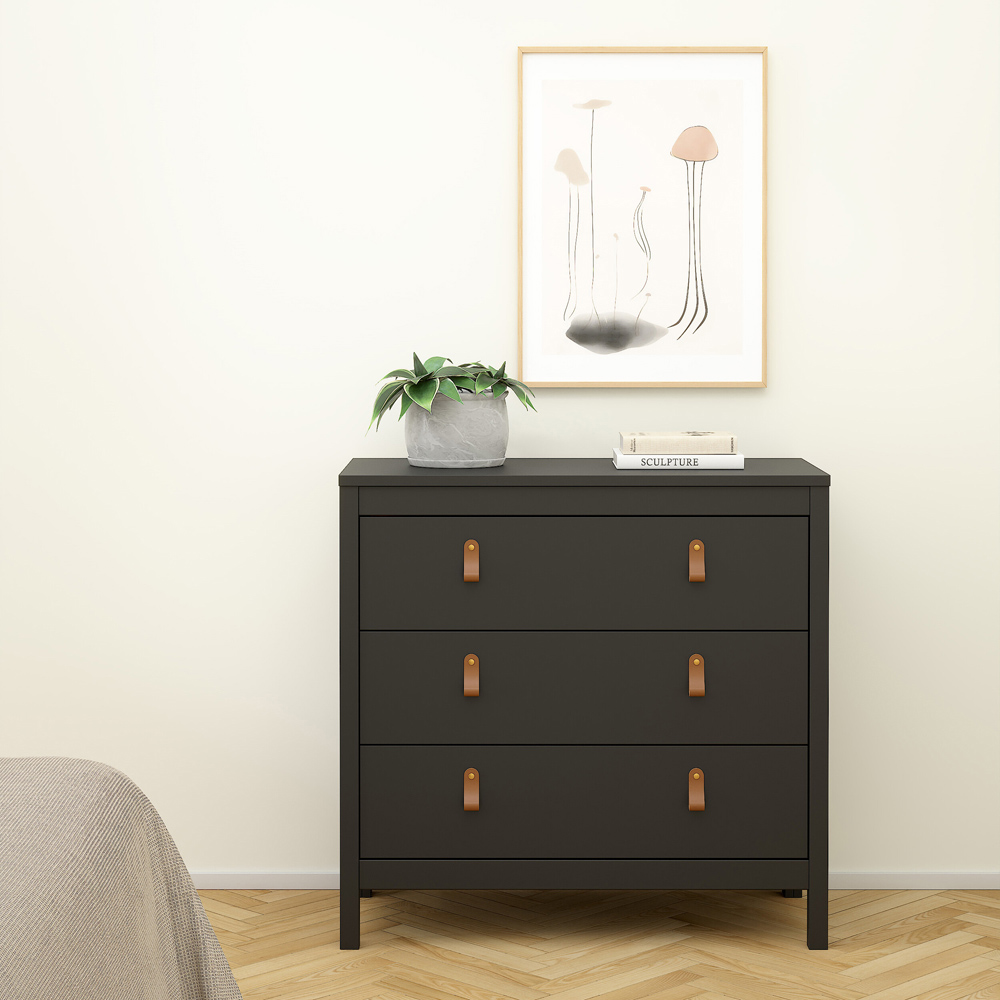 Florence Barcelona 3 Drawer Matt Black Chest of Drawers Image 5