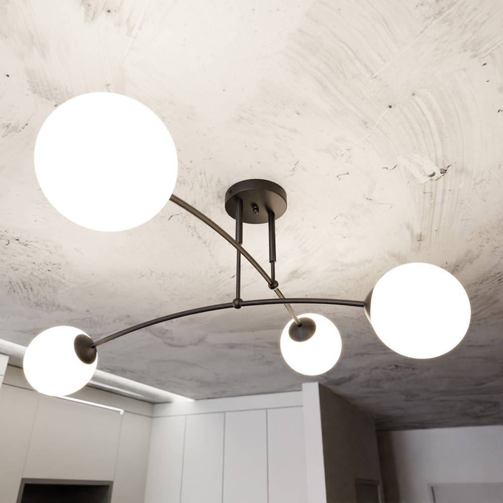 Emibig Pregos 4 Light White Shade Black E14 Ceiling Light Image 2