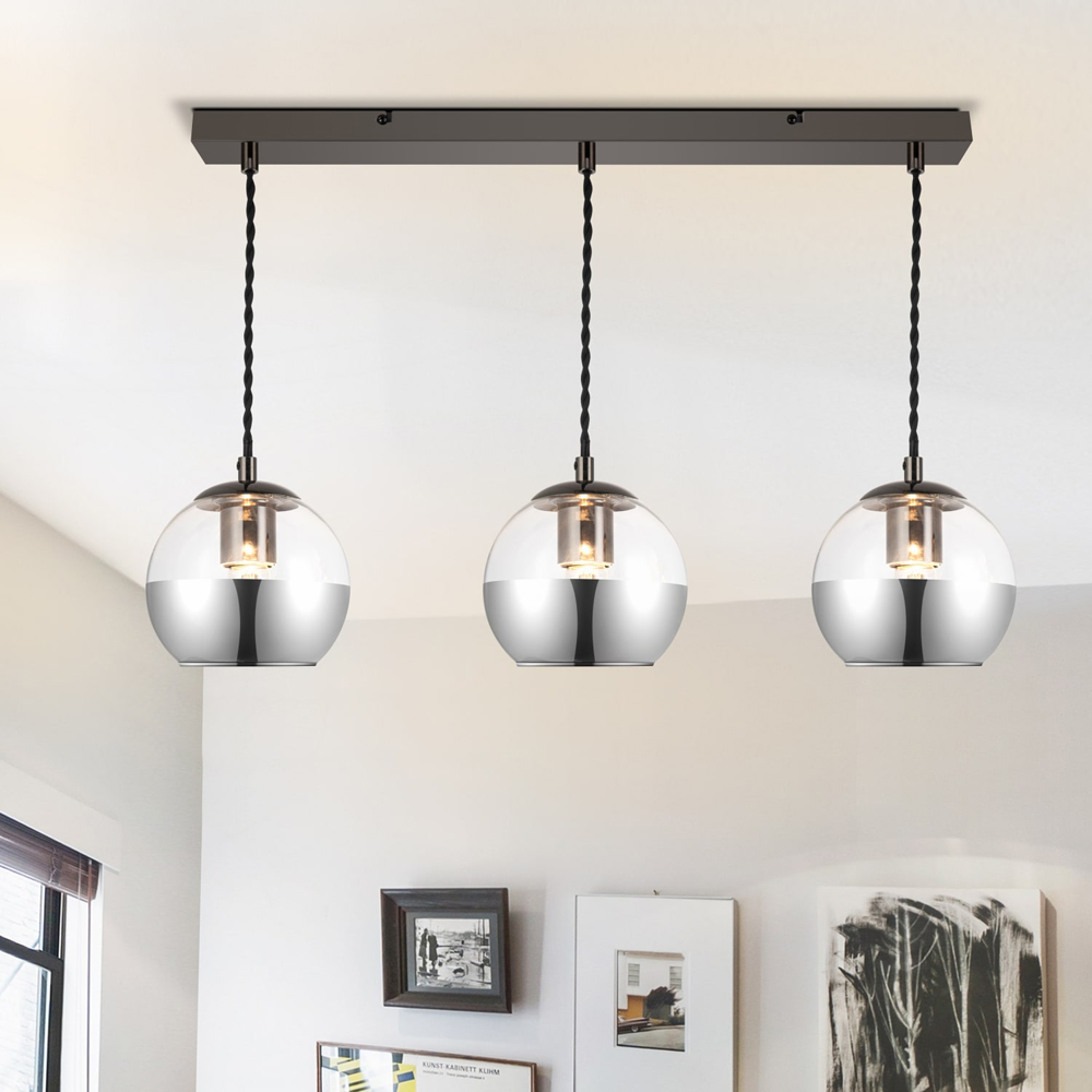 Cosylyte Marlo Matt Black Base Smoky Glass 3 Light Bar Pendant Light Image 2
