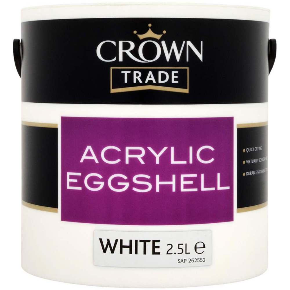Crown Trade White Acrylic Eggshell Paint 2.5L Image 2