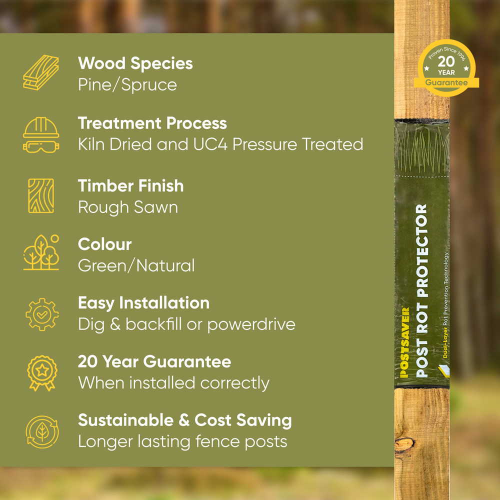 Postsaver Pro Post 3 x 3 inch UC4 Treated Wooden Fence Post 8ft Image 2