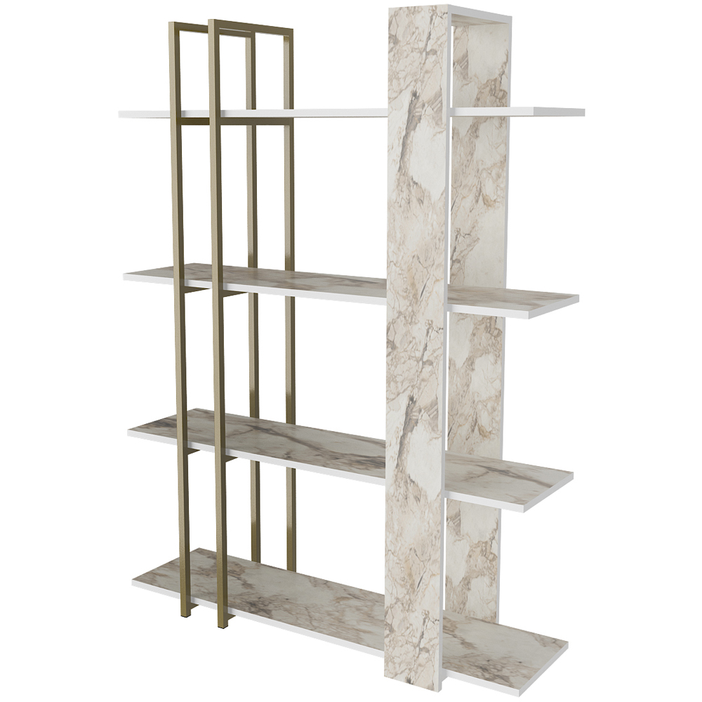 Decorotika Onno 4 Shelf White Marble Effect and Gold Bookcase Image 2