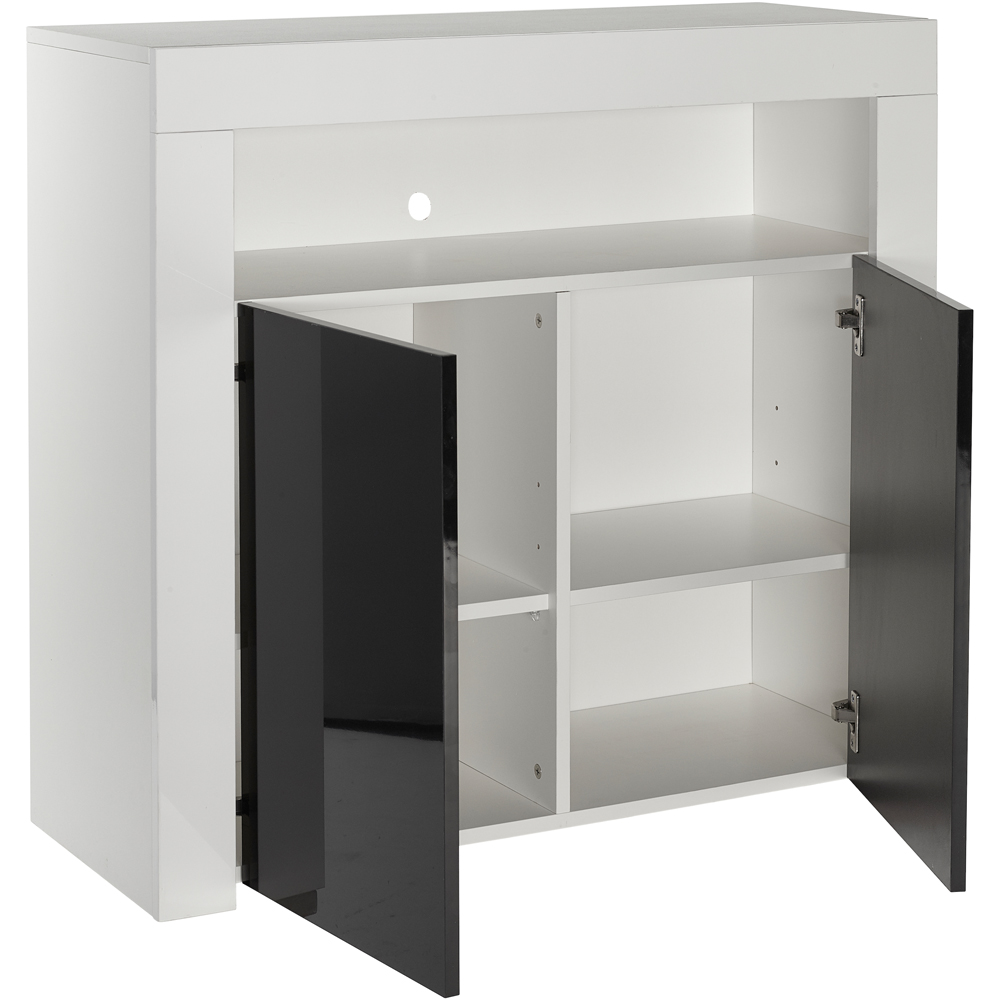 MMT Furniture Designs 2 Door Single Shelf Matt Gloss White and Black Modern Buffet Cabinet with LED Image 3