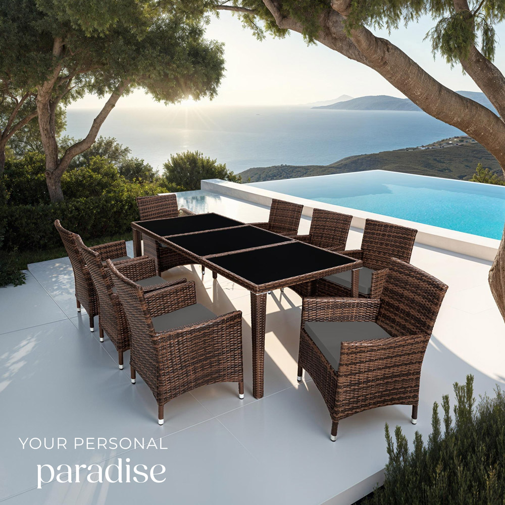 tectake Menorca 8 Seater Rattan Garden Dining Set Black and Brown Image 3