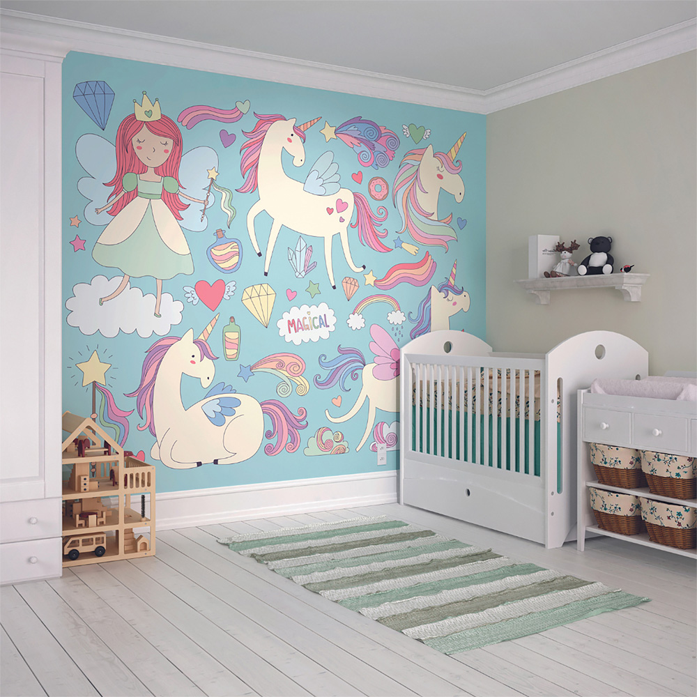 Origin Murals Princess Unicorn Blue Wall Mural Image 3