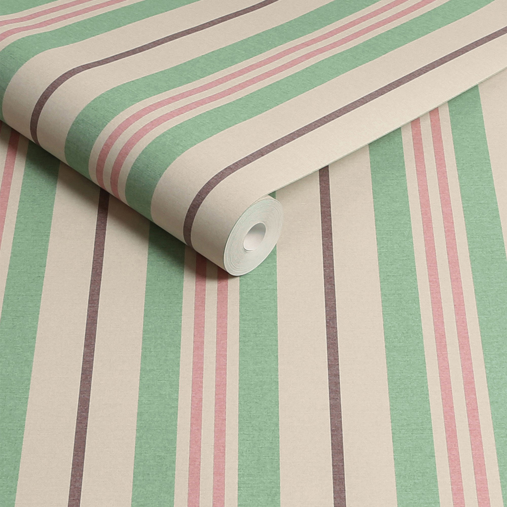 Joules Grove Stripe Pink and Green Wallpaper Image 2