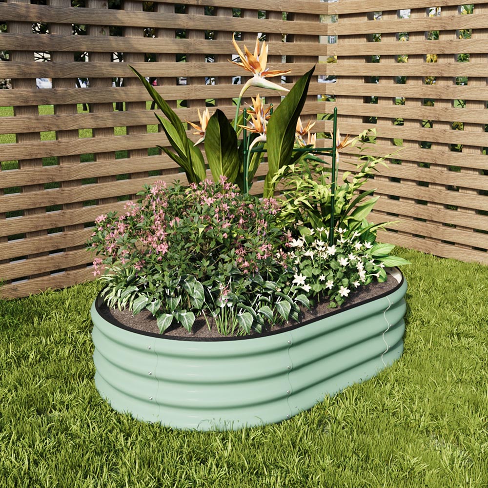 Living and Home Green Oval Galvanised Steel Raised Garden Bed 120 x 80cm Image 7