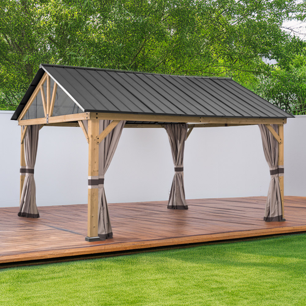 Sunjoy 4.6 x 4m Khaki Curtain for Cedar Gazebo(Gazebo Not Include) Image 1