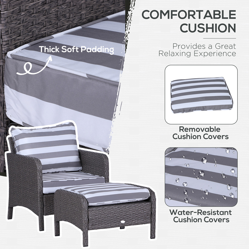 Outsunny 2 Seater Dark Grey Striped Rattan Lounge Set with Footstools Image 5