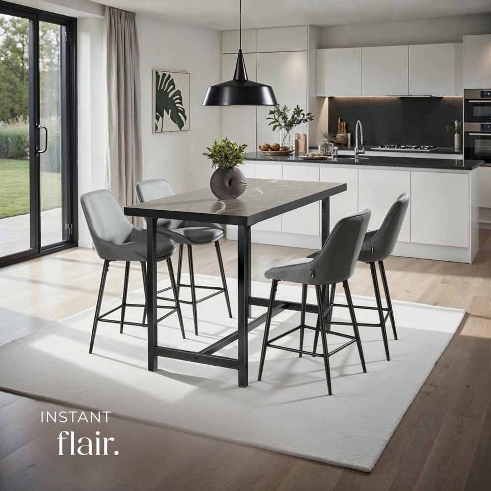 tectake Siera Grey and Black Woven Fabric Bar Stool Set of 4 Image 6