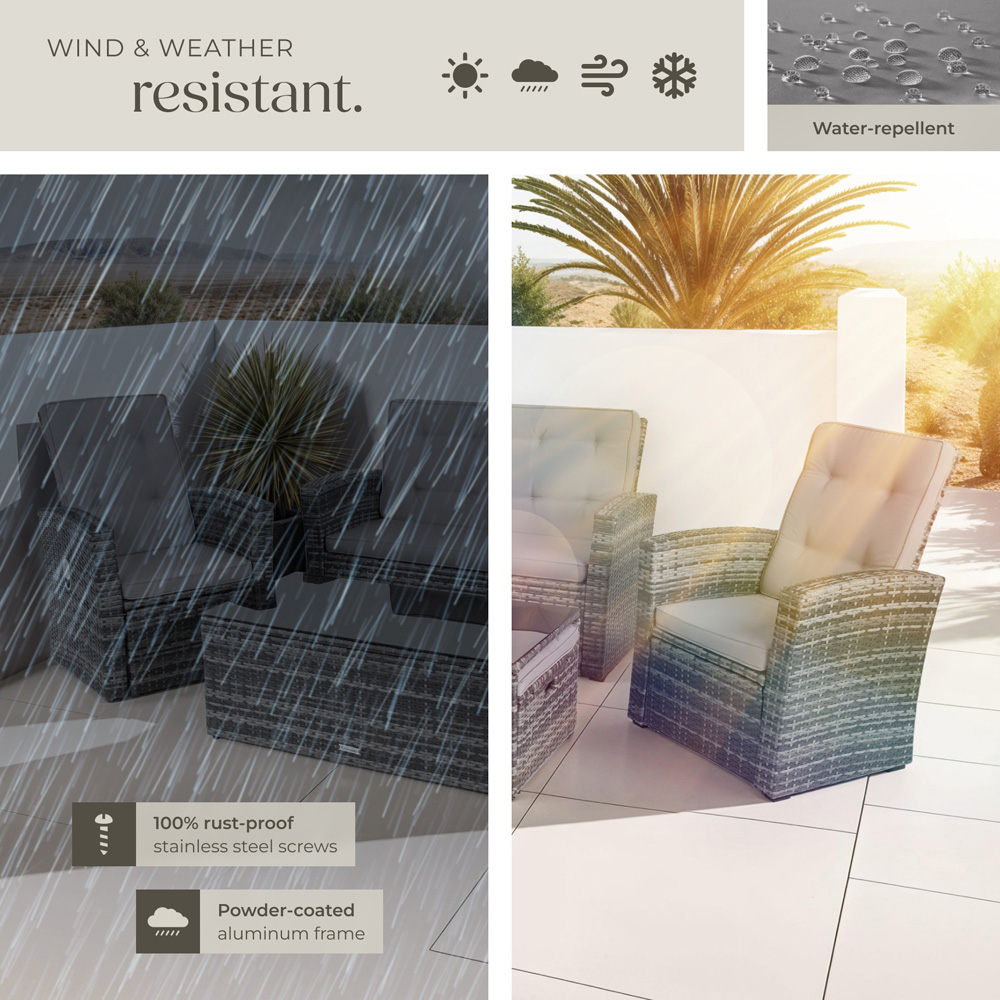 tectake Bari 6 Seater Grey Rattan Reclining Garden Lounge Set Image 7