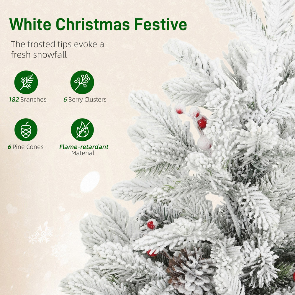 Everglow Pre-Lit Snow Flocked Tabletop Artificial Christmas Tree with Pinecones and Berries 2ft Image 6