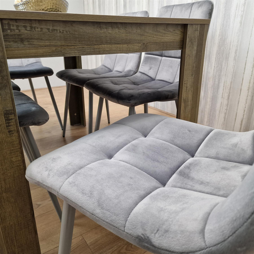 Portland 6 Seater Dining Set Rustic Effect and Grey Velvet Image 4