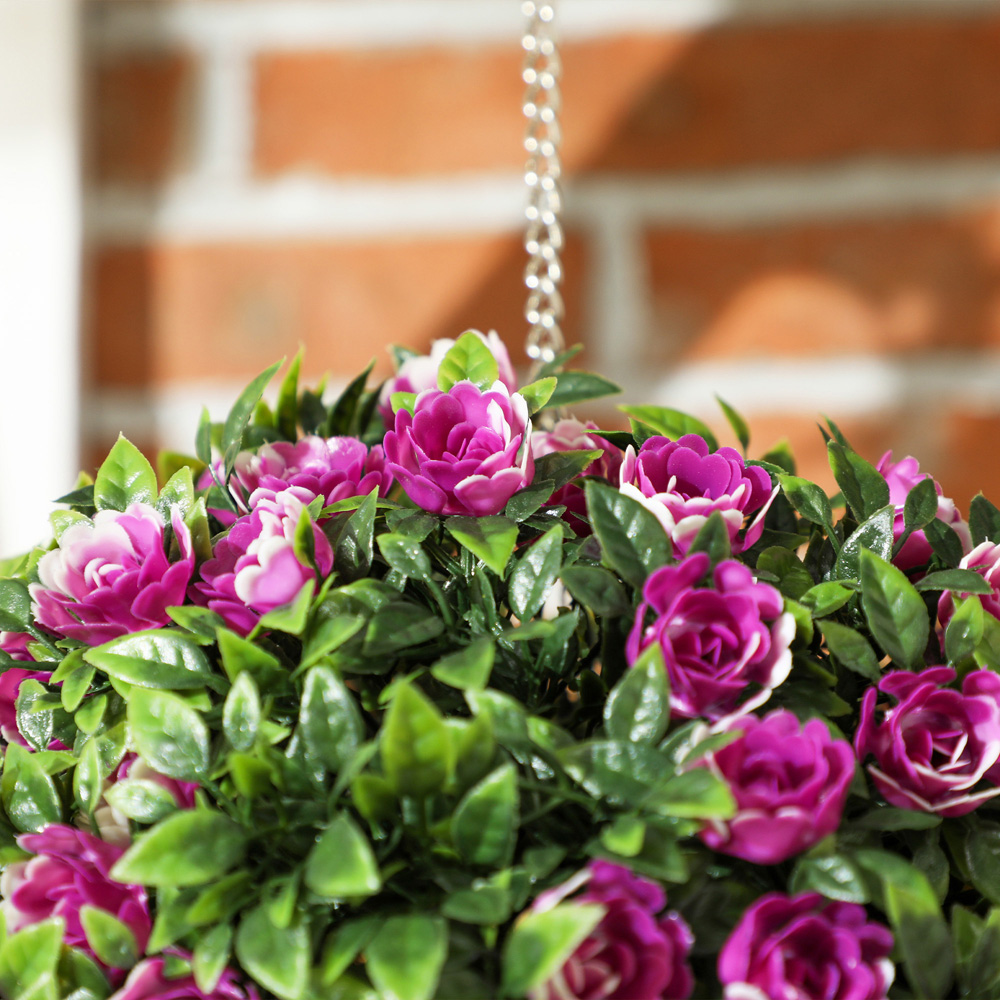 Portland Purple Rose Artificial Plant Hanging Topiary Ball 2 Pack Image 3