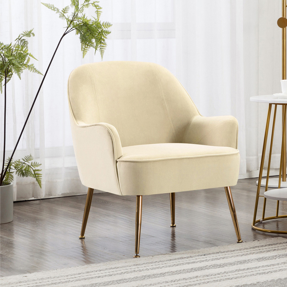 Living and Home Modern White and Gold Armchair Image 5