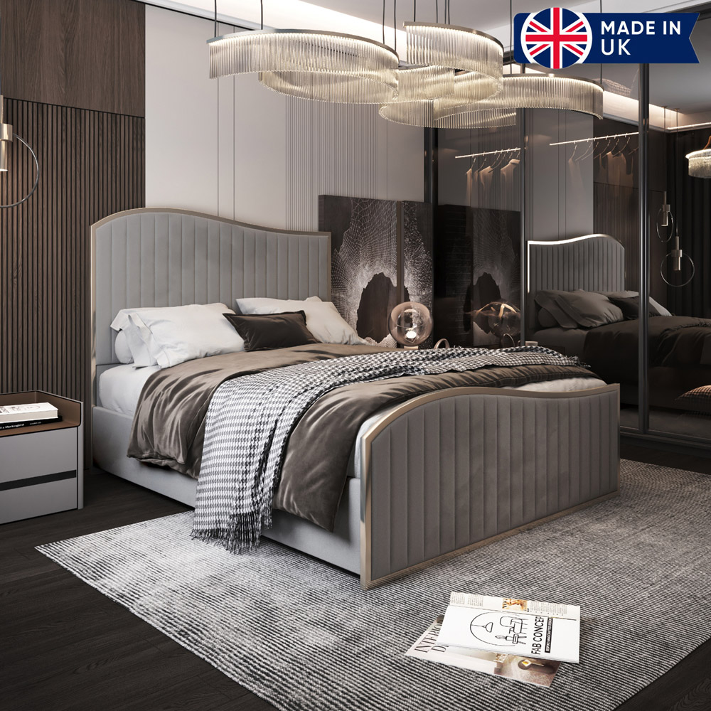 Brixton Single Velvet Upholstered Metal Bed Frame with Wave Headboard Image 6