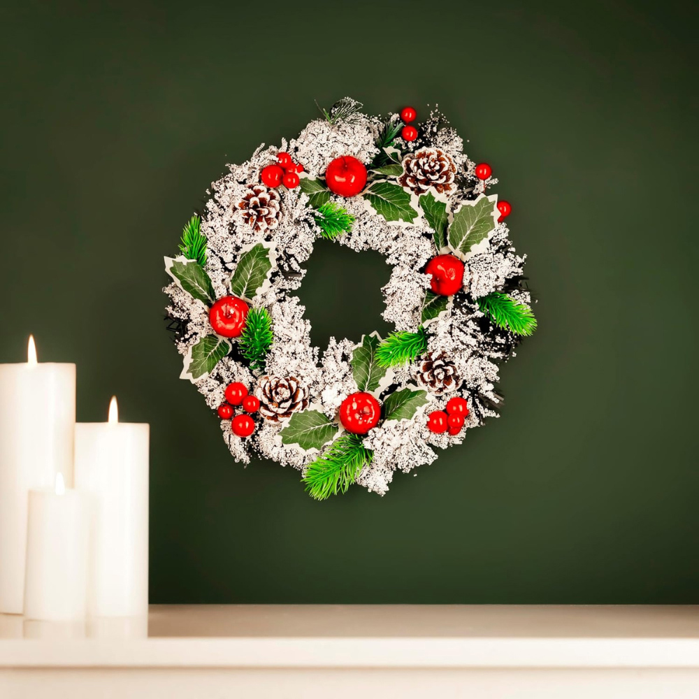 Marco Paul Snow Covered Pine Effect Artificial Christmas Wreath 30cm Image 3