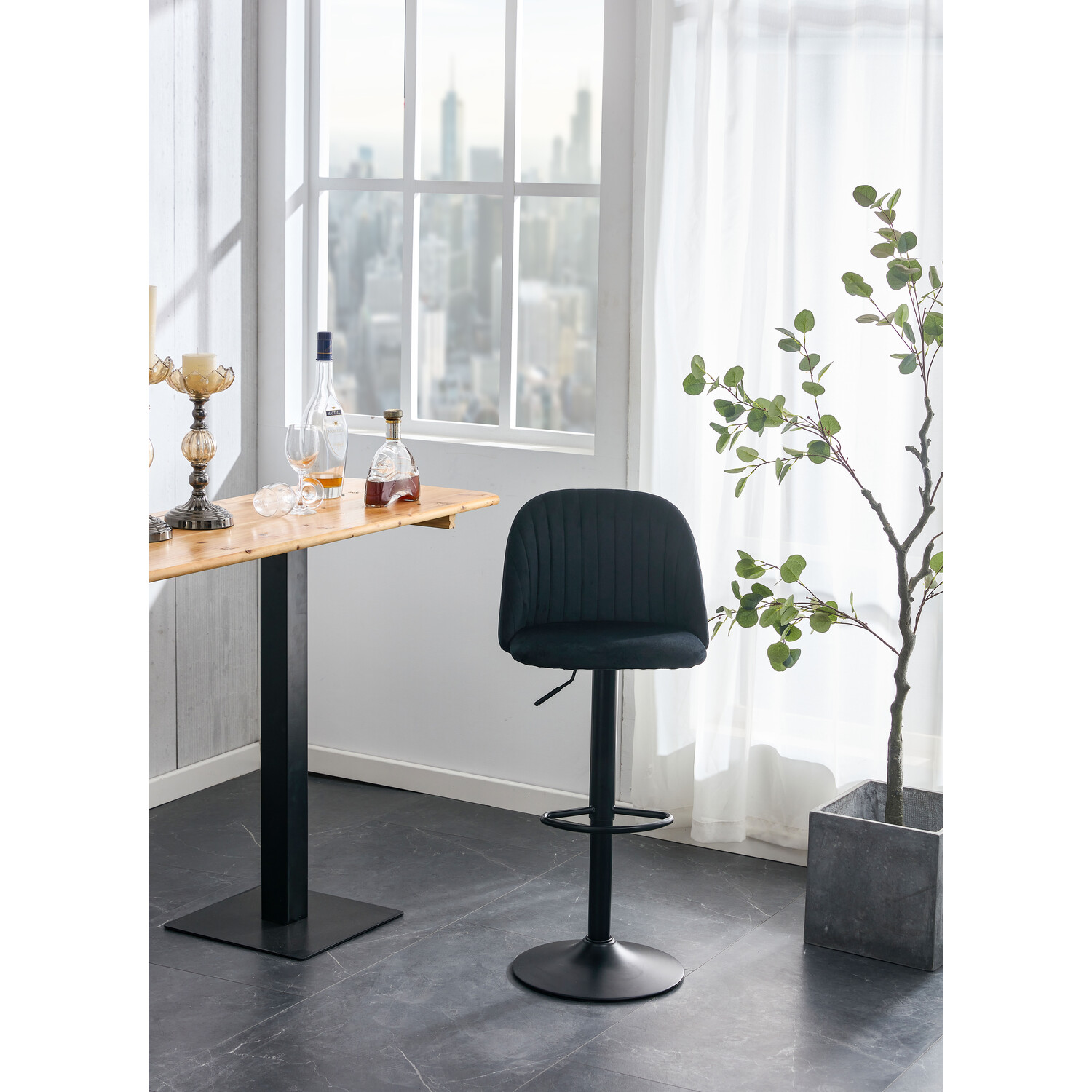 Cosmo Black Velvet Height Adjustable Swivel Bar Stool Image 6