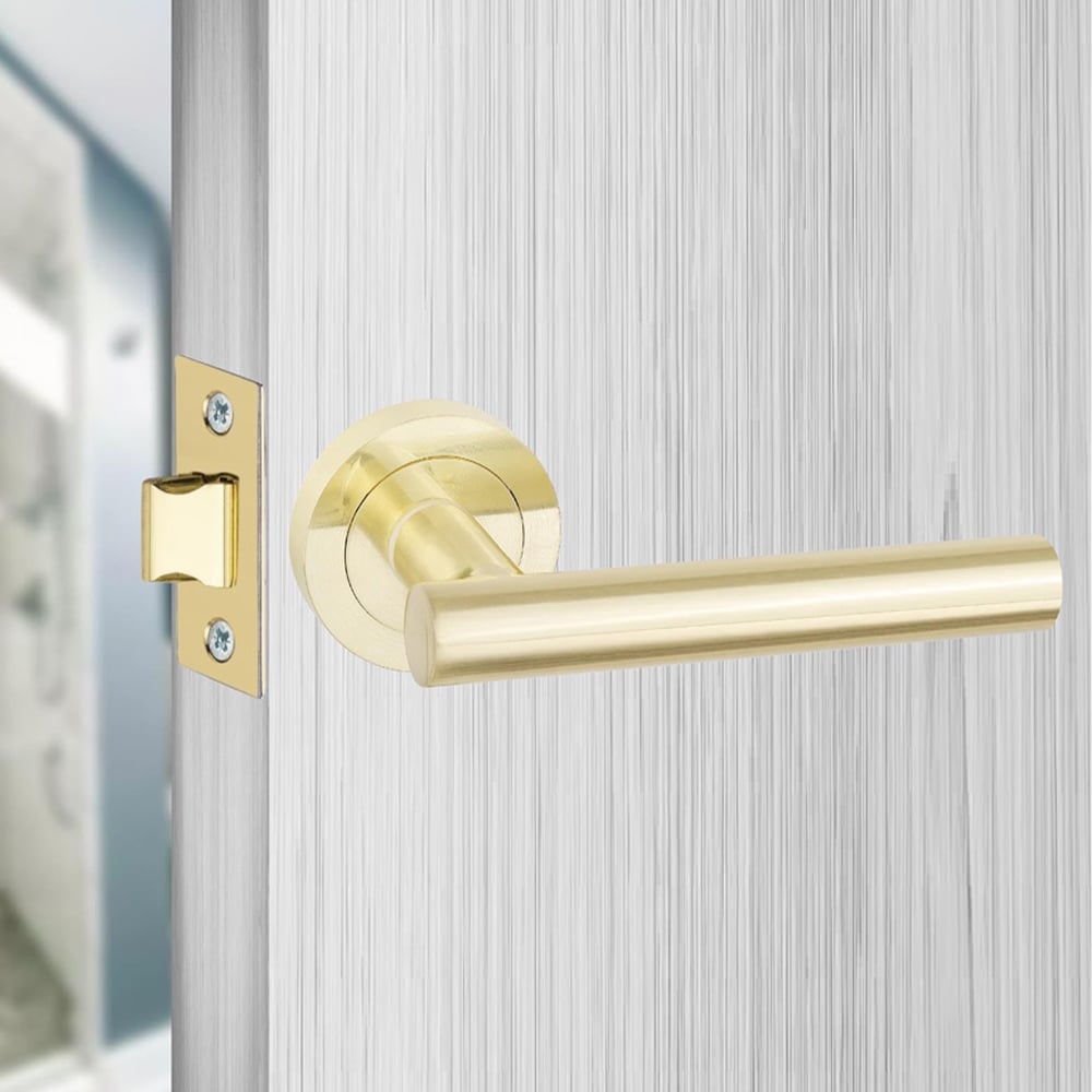 Golden Grace Satin Brass Straight T-Bar Door Handle Pair 4 Pack Image 2