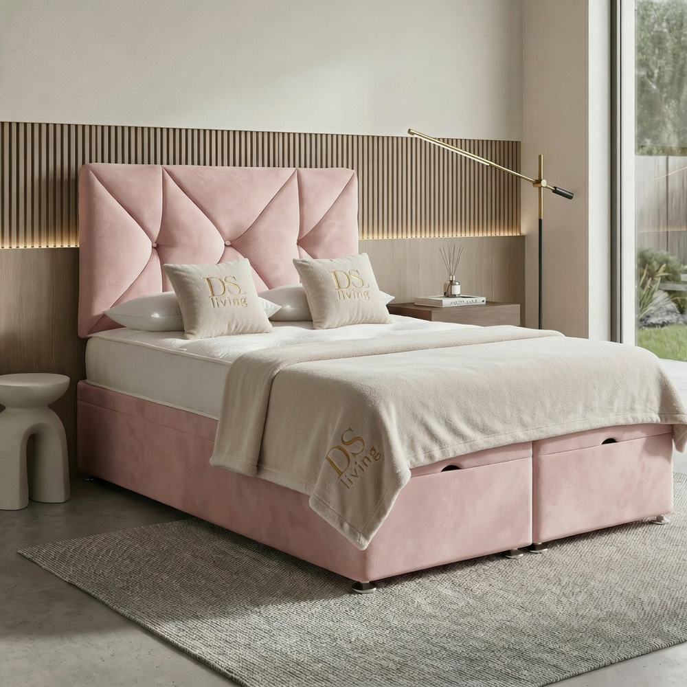 DS Living Eclipse King Size Pink Plush Velvet Ottoman Bed Image 6