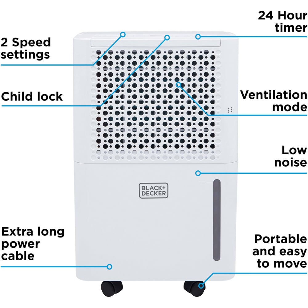 Black+Decker 12L Smart Dehumidifier with 24H Timer and 2.1L Water Tank Image 4