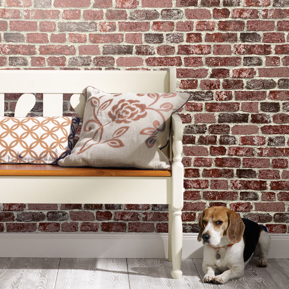 Galerie Industrial Effects Sand Burgundy Brick Wallpaper Image 8