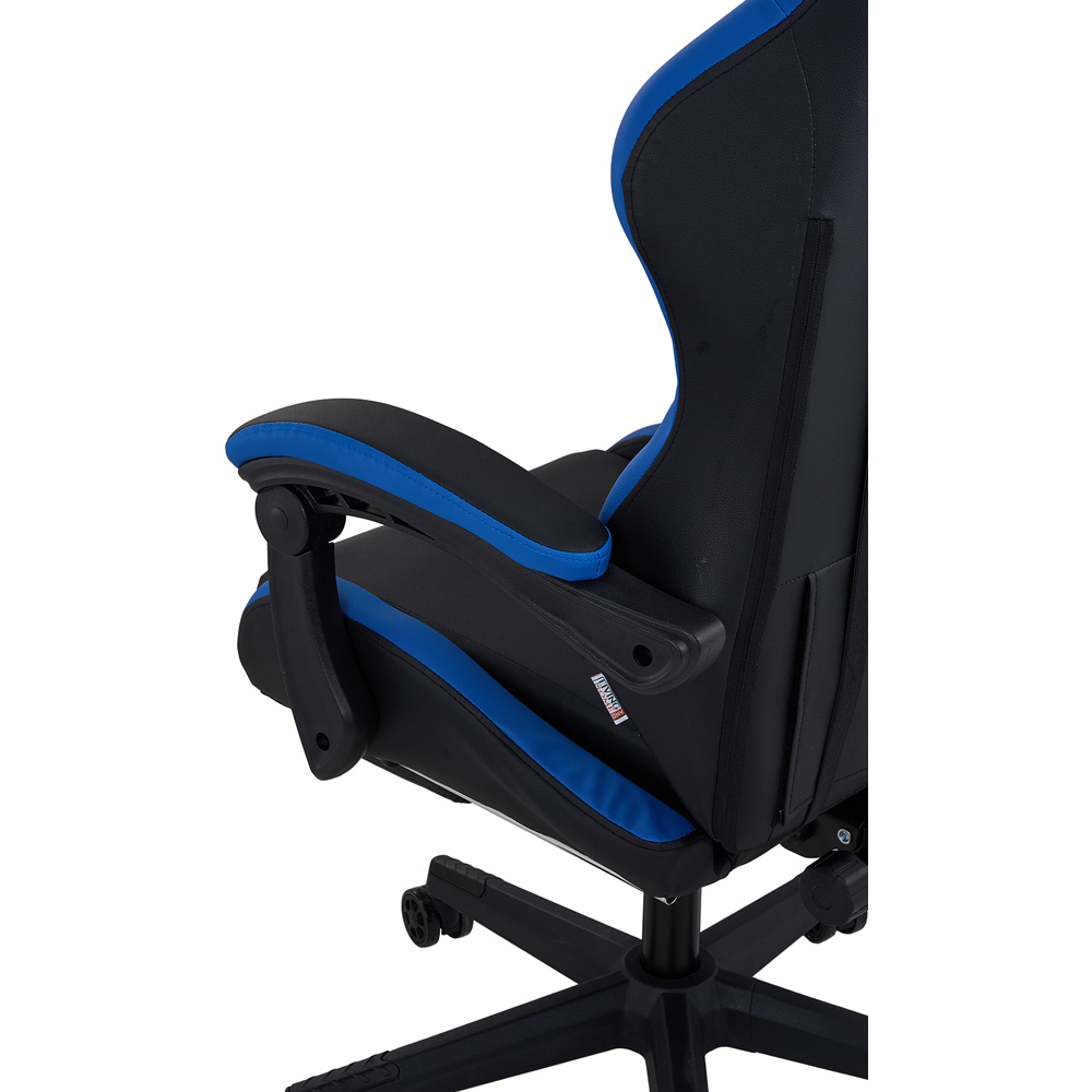 Living and Home Blue and Black Fabric Gaming Chair with Footrest Image 4
