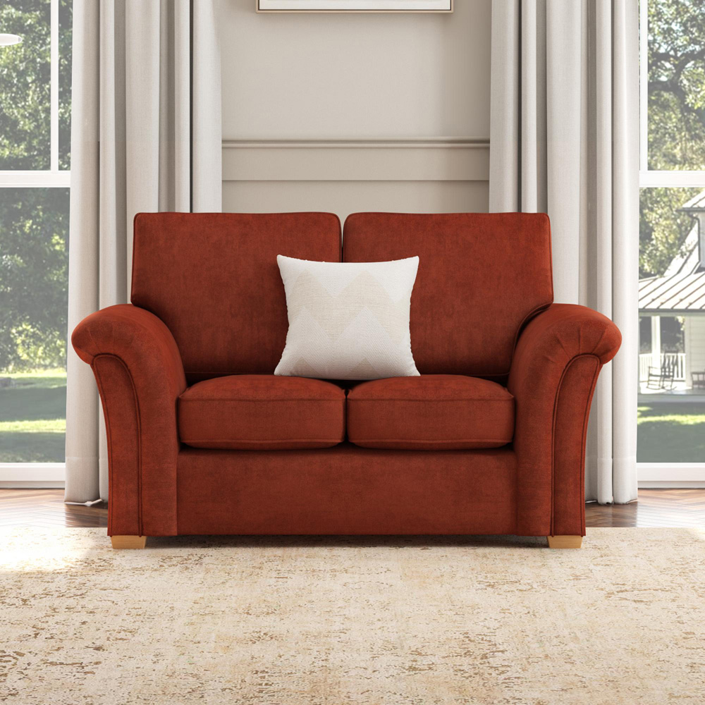 Castleacre 2 Seater Marmalade Plush Velvet Fixed Back Sofa Image 5