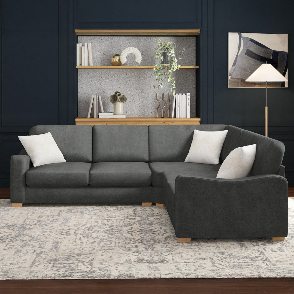 Theadford 4 Seater Steel Plush Velvet Fixed Back Corner Sofa Image 5