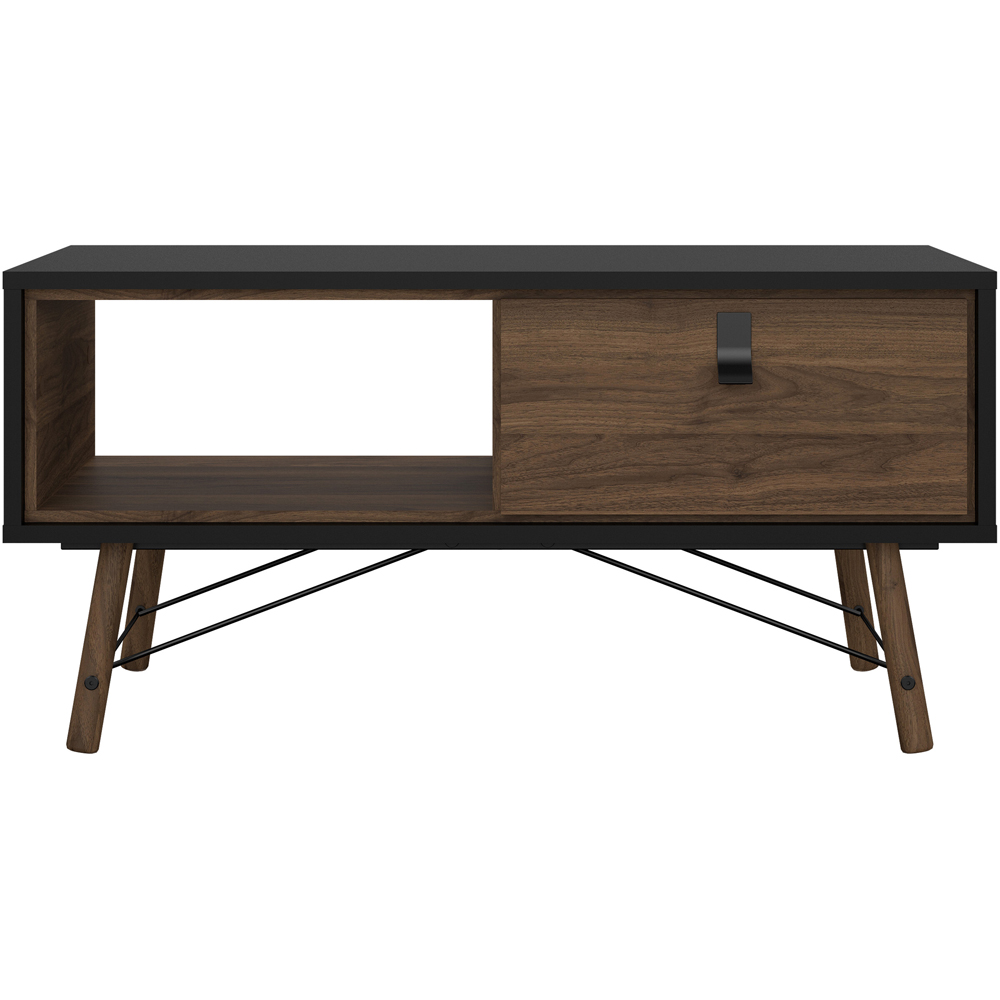 Florence Ry Single Drawer Single Shelf Matt Black and Walnut Coffee Table Image 3