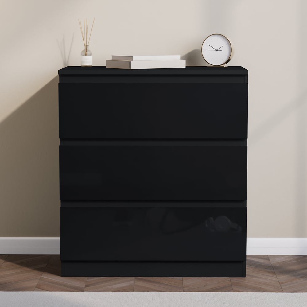 Vida Designs Glinton 3 Drawer Black Chest of Drawers Image 3