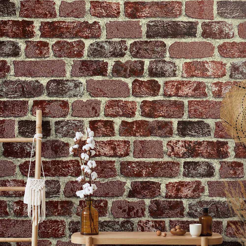 Galerie Industrial Effects Sand Burgundy Brick Wallpaper Image 5