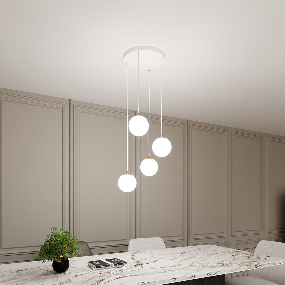 Emibig Royal 4 Light White Shade White and Gold E14 Ceiling Pendant Light Image 7