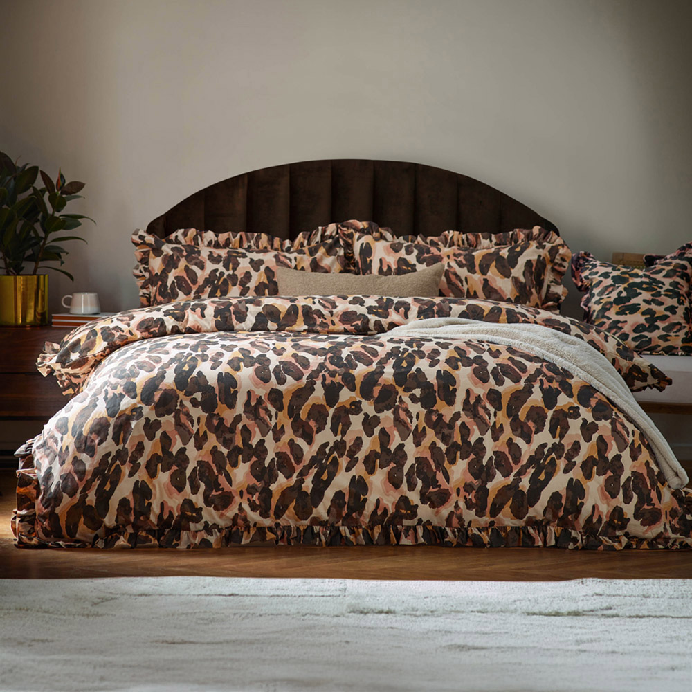 furn. Double Multicolour Leopard Printed Frill Trim Duvet Set Image 1