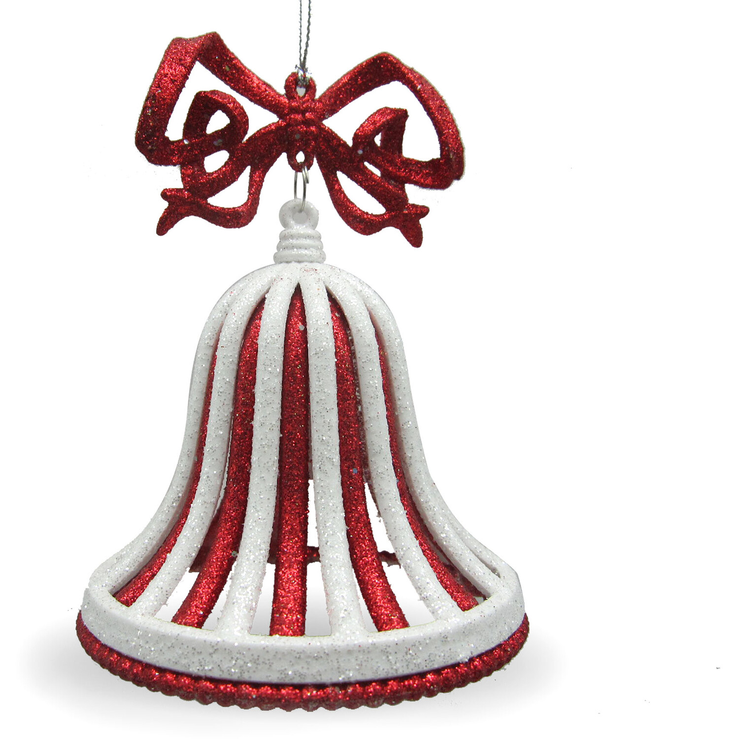 Two Tone Glitter Bell Hanging Decoration Red and White Image 2