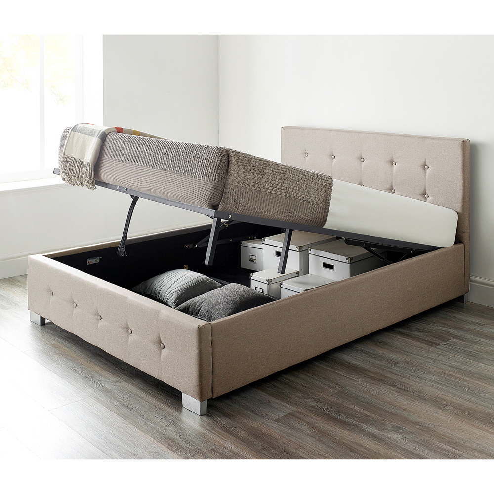 Aspire Double Beige Linen End Lift Ottoman Storage Bed Image 4