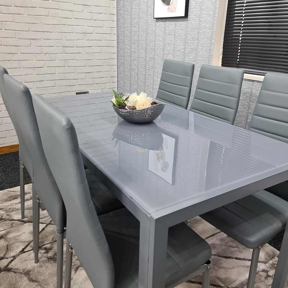 Portland 6 Seater Leather Dining Set Grey Image 5