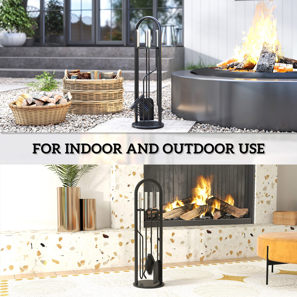 Outsunny 5 Piece Silver Metal Fireplace Companion Set Image 6