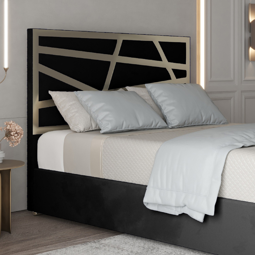 Arabella Black King Size Velvet Upholstered Metal Bed Frame with Panelled Headboard Image 3
