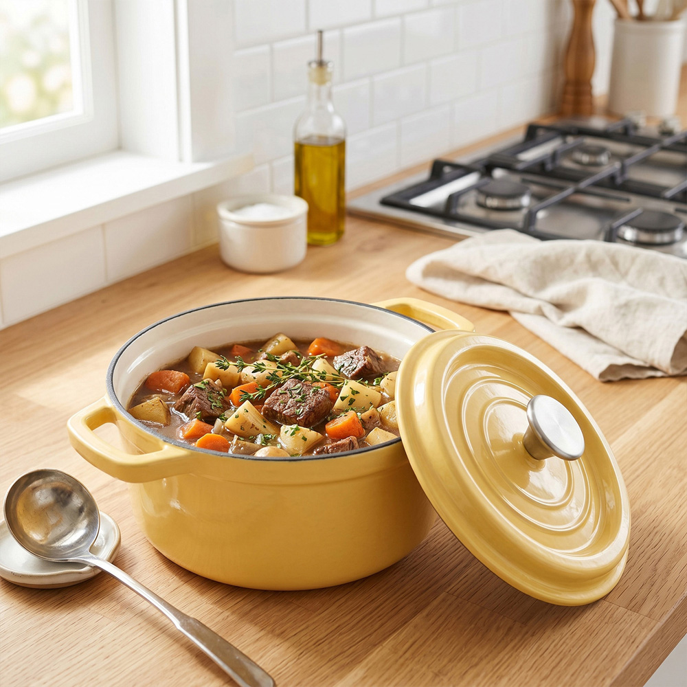 Living and Home Yellow Enamelled Cast Iron Dutch Oven Pot 5L Image 7
