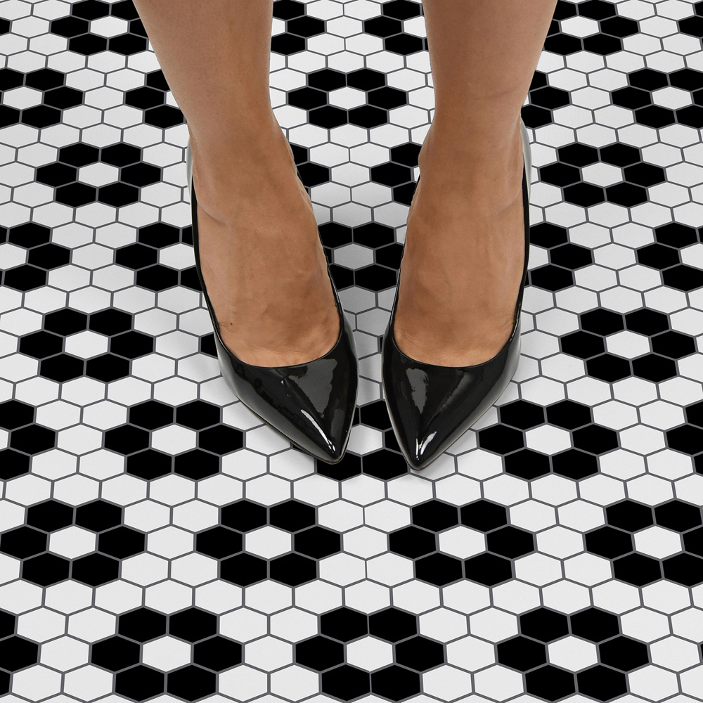 Floorpops Biscotto Black and White Peel and Stick Floor Tile 30.48 x 30.48cm 10 Pack Image 5