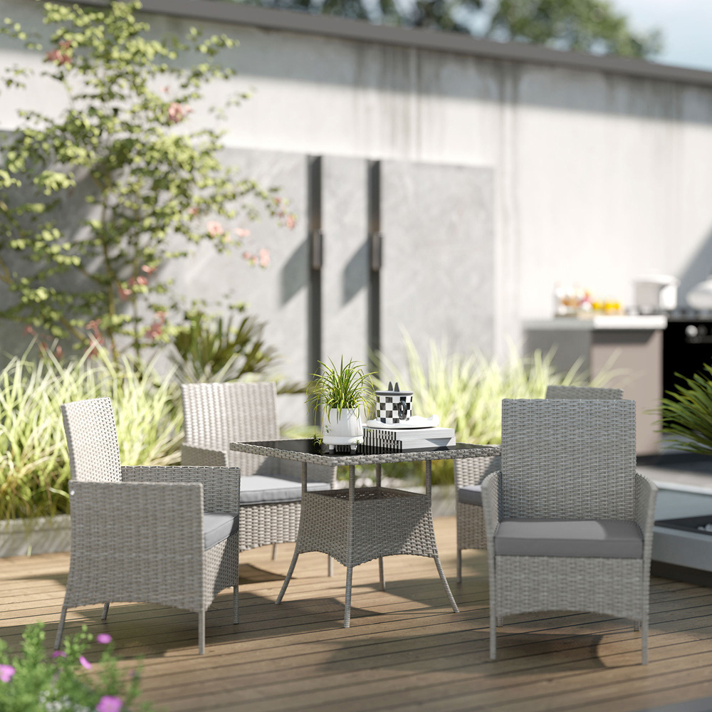Outsunny 4 Seater Rattan Dining Set Light Grey Image 4