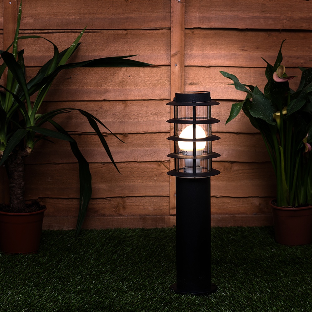 ValueLights Wharf Set of 4 Black Warm White Bulb Bollard Lights Image 2