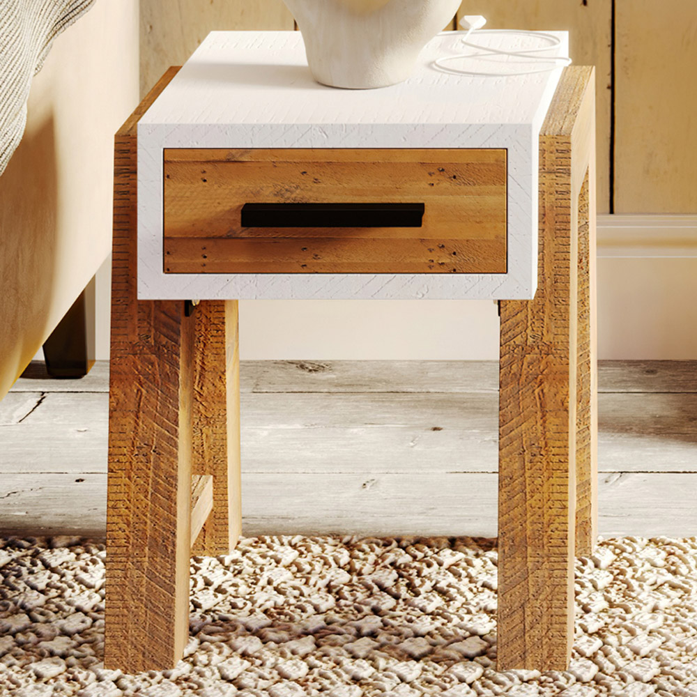 Baumhaus Trinity Single Drawer White and Brown Open Side Table Image 1